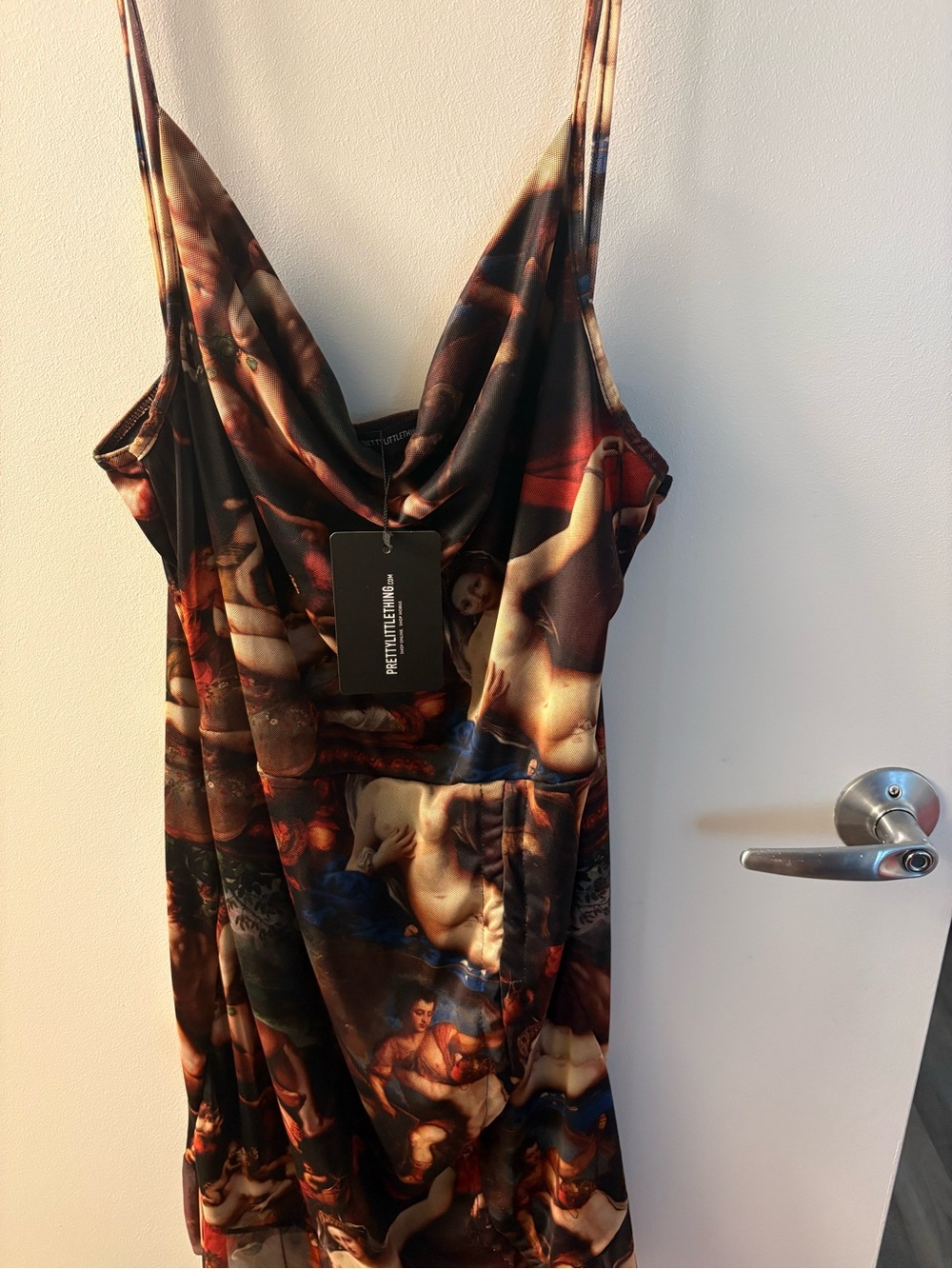Reversible Cowl Neck Slip Dress in Multi Brown Print